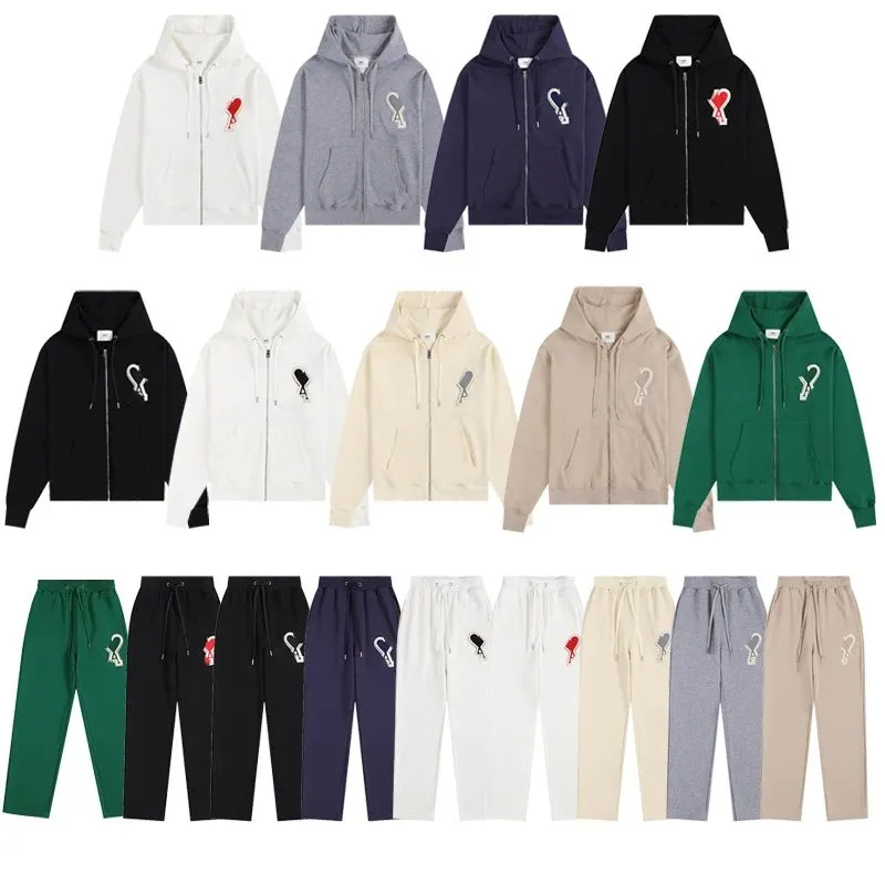 秋冬a*mi卫衣卫裤刺绣大爱心口袋拉链连帽衫男女休闲套装宽松外套 (34)