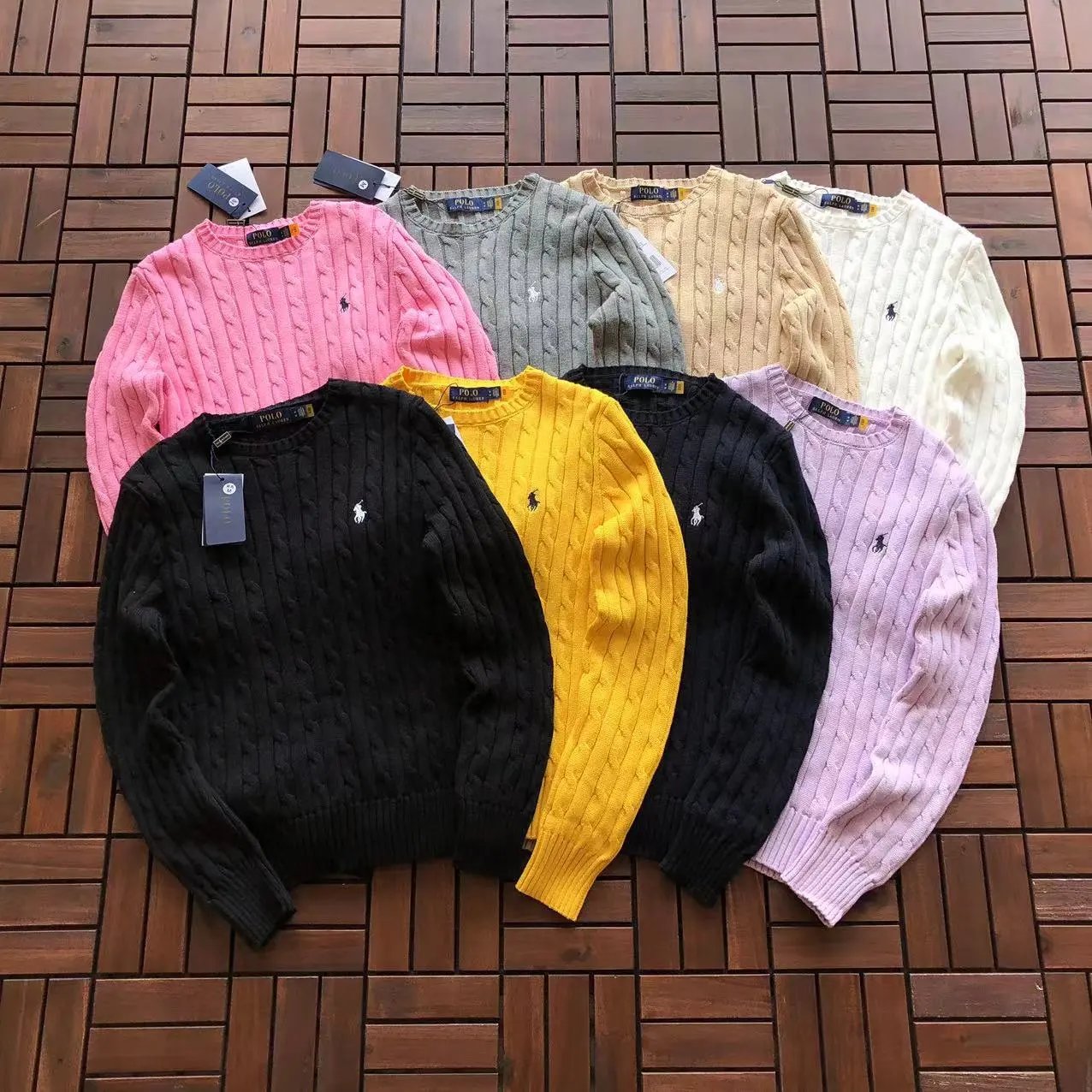 Polo-Style Cable Knit Sweater